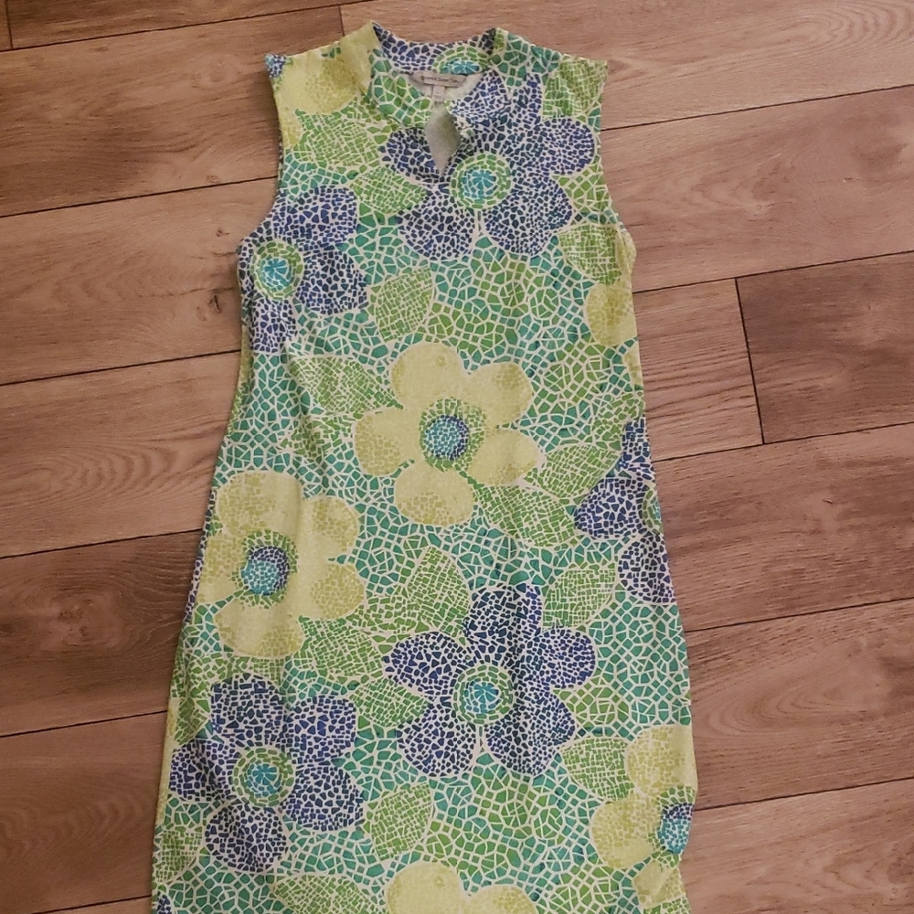 Floral Sleeveless Dress - Green and Yellow